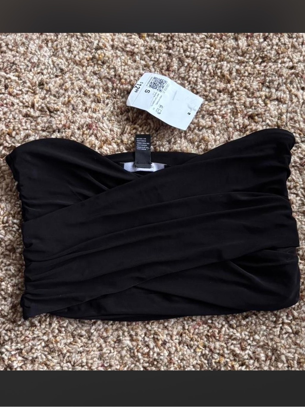 Black Strapless Ruched Bandeau Top